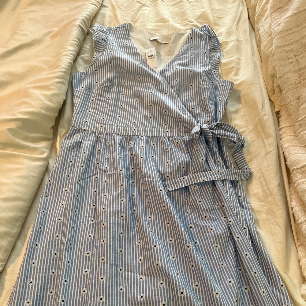 Blue striped wrap dress